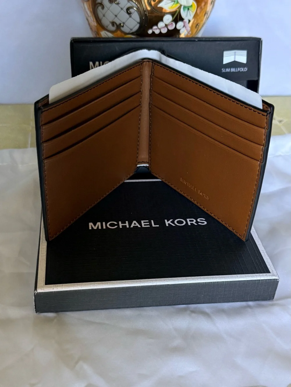Michael Kors Brown Embossed MK Slim Billfold Card Holder